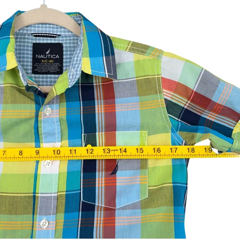 Nautica Boys Size‎ 8 Multicolor Plaid Short Sleeve Button Down Shirt Preppy